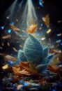 Beautiful Light Blue Leaves on The Ground Law Ethereal Macro Photography Bokeh Background AI Generative