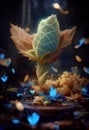 Beautiful Light Blue Leaves on The Ground Law Ethereal Macro Photography Bokeh Background AI Generative