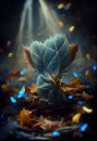 Beautiful Light Blue Leaves on The Ground Law Ethereal Macro Photography Bokeh Background AI Generative