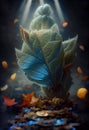 Beautiful Light Blue Leaves on The Ground Law Ethereal Macro Photography Bokeh Background AI Generative