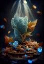 Beautiful Light Blue Leaves on The Ground Law Ethereal Macro Photography Bokeh Background AI Generative