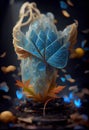 Beautiful Light Blue Leaves on The Ground Law Ethereal Macro Photography Bokeh Background AI Generative