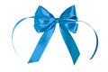 Beautiful light blue satin gift bow isolated on white Royalty Free Stock Photo