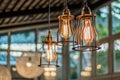 beautiful Light bulb incandescent hanging decorated interior room