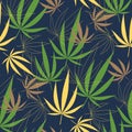 Beautiful light green and yellow botany tropical floral and green leaf pattern on dark blue