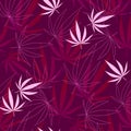 Beautiful light purple botany tropical floral and green leaf pattern on white and purple