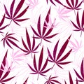 Beautiful light purple botany tropical floral and green leaf pattern on white and purple