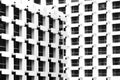 Beautiful light and shadow on windows and building balconies of the vintage hotel at the summertime. black and white photo of