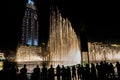 Beautiful Light and Sound of The Dubai Fountain in Burj Khalifa Lake at the center of the Downtown Dubai Royalty Free Stock Photo