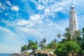 Lighthouse, lagoon and tropical palms Matara Sri Lanka. Royalty Free Stock Photo