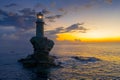 The beautiful Lighthouse Tourlitis of Chora in Andros island, Cyclades, Greece