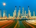 Beautiful lighting of oil refinery plant in heav petrochemicaly Royalty Free Stock Photo
