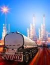 Beautiful lighting of oil refinery plant in heavy petrochemical Royalty Free Stock Photo