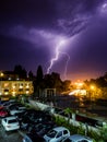 Beautiful lightning over city of New Dawn. Russia Sochi 08.22.2019