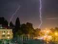 Beautiful lightning over city of New Dawn. Russia Sochi 08.22.2019