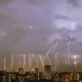 Beautiful lightning strike over big city. Royalty Free Stock Photo