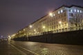 Beautiful lights on buildings on the right bank of Vltava riv in Prague, Czech Republic