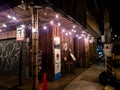 Beautiful lights at a small restaurant at night.