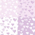 Beautiful lilac background of painted hearts