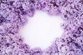 The beautiful lilac on a white background. Round composition, copyspace. For design of cards, invitations, wedding backgrounds