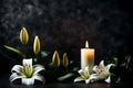 Beautiful lily and burning candle Ai Generated Royalty Free Stock Photo