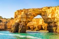 Beautiful limestone Algarve coast with caves and rock formation, south of Portugal
