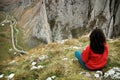 Beautiful limestone gorge and a woman admiring it