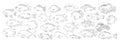 Vector sketch set of sea and river fish. Hand-drawn different types of edible and ornamental fish, different shapes black outline Royalty Free Stock Photo
