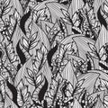 Beautiful Line Art Leaf Illustration as a Seamless Pattern Royalty Free Stock Photo