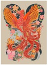 Beautiful line art of Phoenix for tattoo design on background.