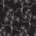 Beautiful line black alstroemeria flowers branch seamless pattern. Vector illustration.