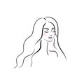 Beautiful linear woman with long hair. Stock vector illustration, logo.