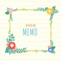 Beautiful lined paper background with colorful flower with leaf ornament frame. Paper sheet for memo, note, quote, greeting card