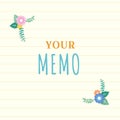 Beautiful lined paper background with colorful flower with leaf ornament frame. Paper sheet for memo, note, quote, greeting card