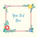 Beautiful lined paper background with colorful flower with leaf ornament frame. Paper sheet for memo, note, quote, greeting card Royalty Free Stock Photo