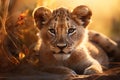 Beautiful lion cub at sunset