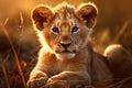 Beautiful lion cub at sunset