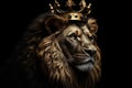 Beautiful Lion In Gold Crown On Matte Black Background. Generative AI