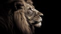 Beautiful lion profile portrait view isolated on black background. Royalty Free Stock Photo