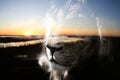 Beautiful Lion Silhouette Portrait With Sunrise Background