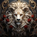 Beautiful lion zodiac portrait . Zodiac sign . Lion with roses.