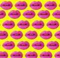 Beautiful lips, collage pattern on a colored background Royalty Free Stock Photo