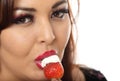 Beautiful Lips and a Strawberry Royalty Free Stock Photo