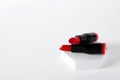Beautiful lipsticks on white background, space for text