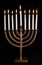 Beautiful lit hanukkah menorah on black velvet. Royalty Free Stock Photo