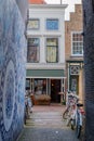 Beautiful little alley in city center of Delft, Netherlands