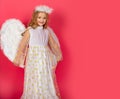 Beautiful little angel girl. Portrait of innocent girl angel with angelic wings. Valentine card. Sweet angel princess Royalty Free Stock Photo