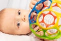 Beautiful little baby boy play with colorful ball Royalty Free Stock Photo