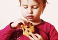 Beautiful little baby girl eating Chocolate Chip Cookie Food, t Royalty Free Stock Photo