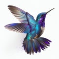 Beautiful little bird hummingbird purple blue iridescent color isolated on white Royalty Free Stock Photo